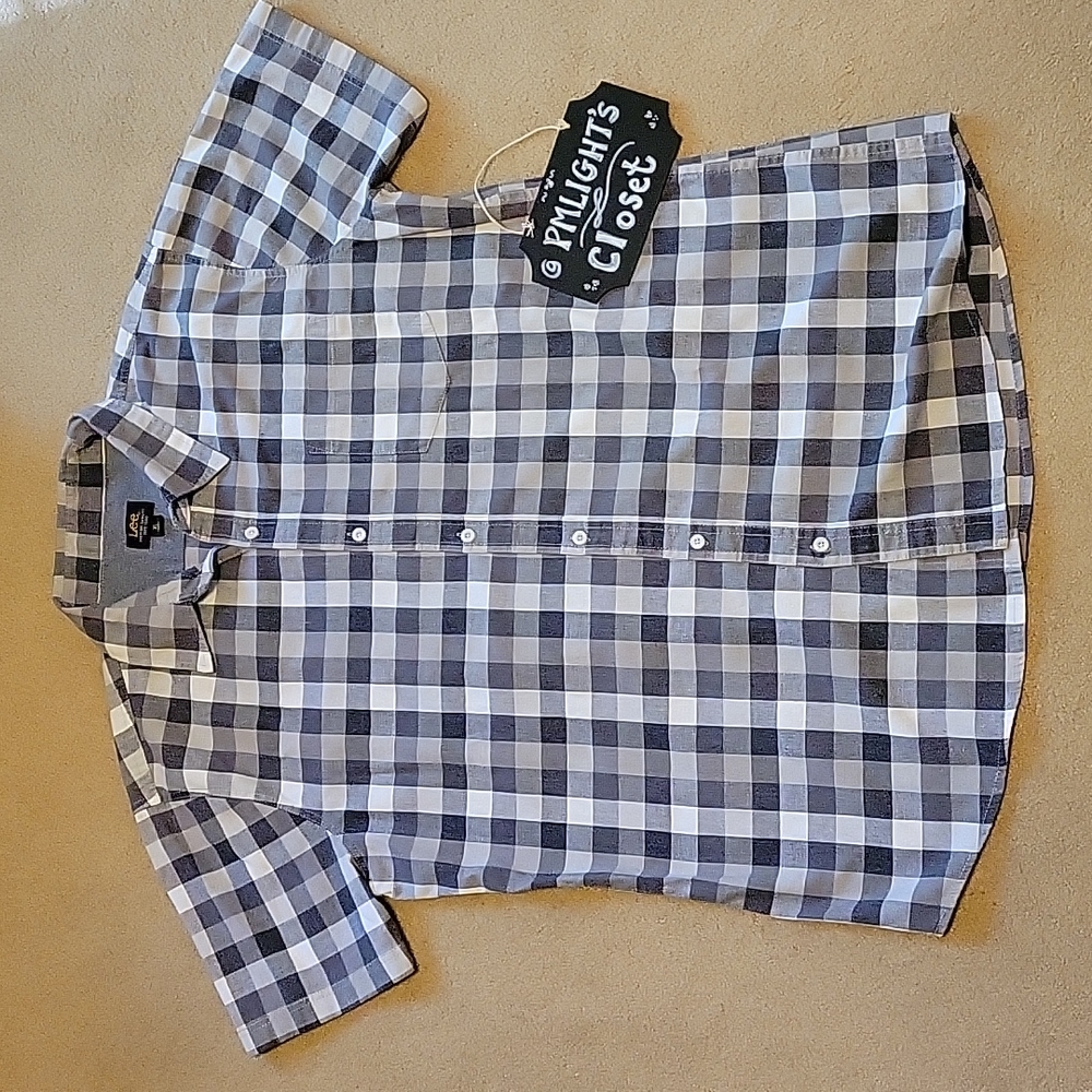 Lee Short Sleeve Dress Shirt XL Gray White Check
